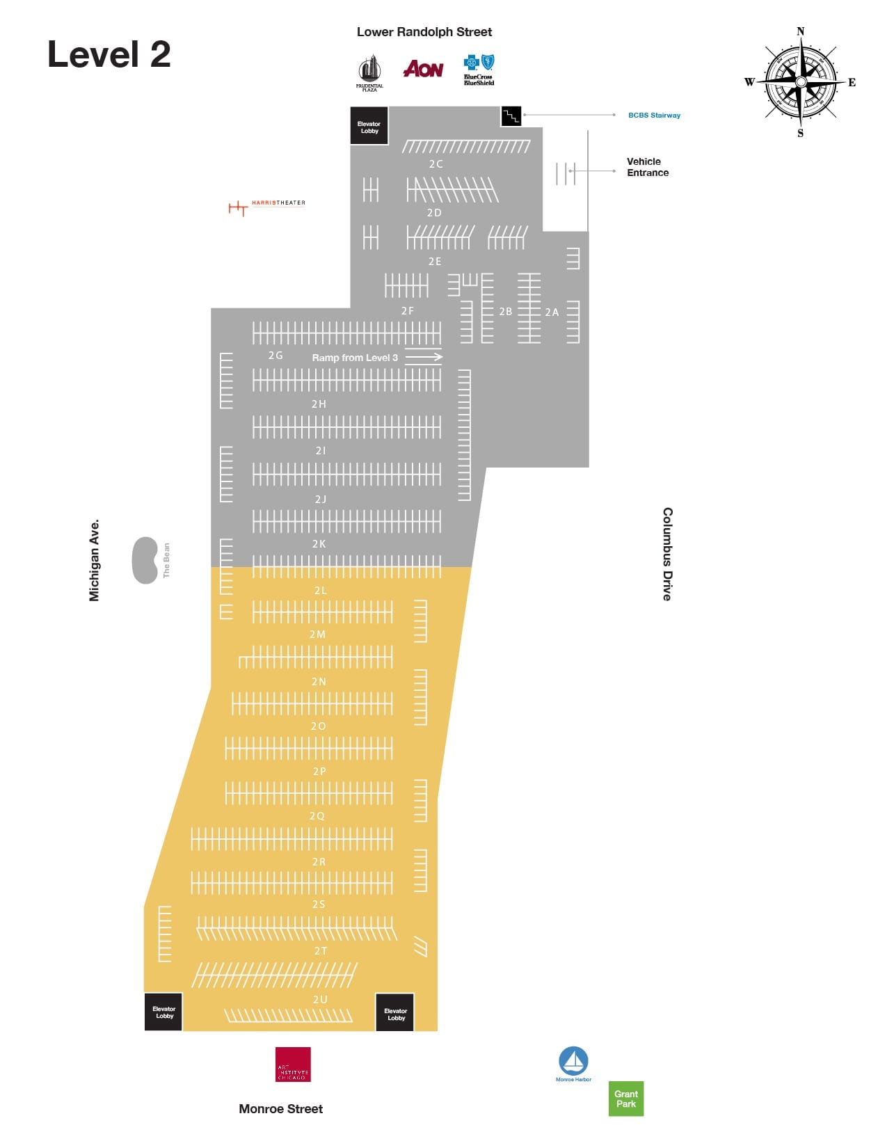Millennium Park Garage - Level 2 - Garage Map | Millennium Garages